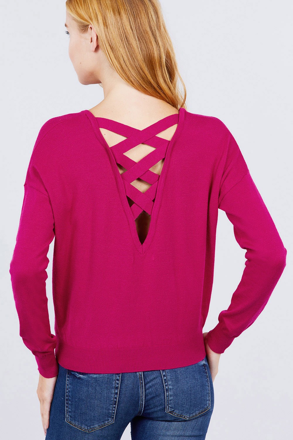 V-neck Back Cross Sweater Look Up Deals