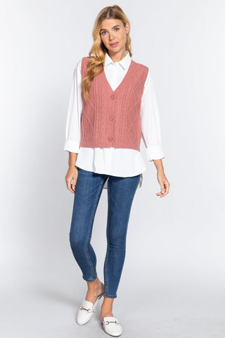 V-neck Cable Sweater Vest Cardigan Look Up Deals