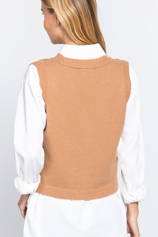 V-neck Cable Sweater Vest Cardigan Look Up Deals