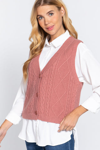 V-neck Cable Sweater Vest Cardigan Look Up Deals