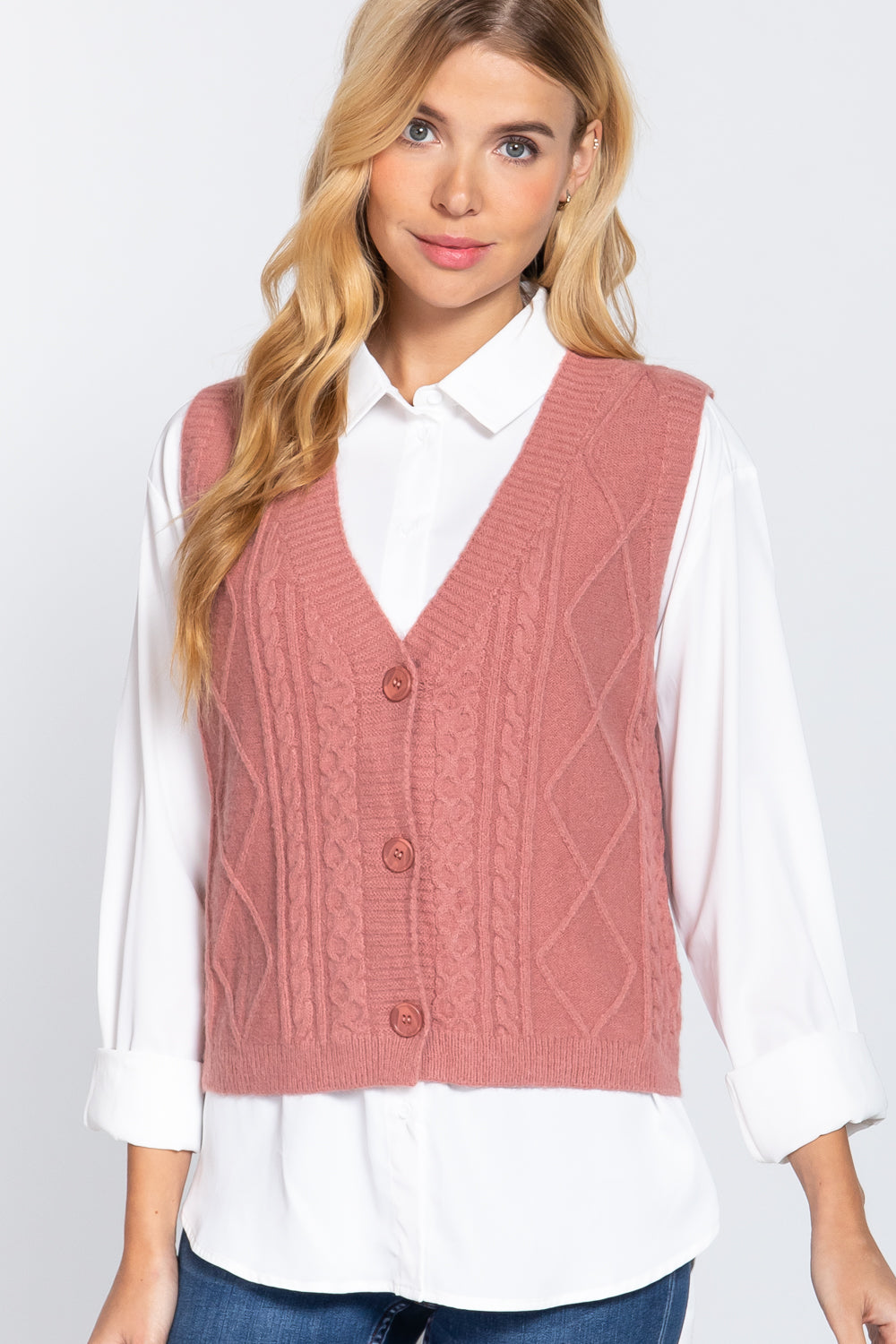 V-neck Cable Sweater Vest Cardigan Look Up Deals