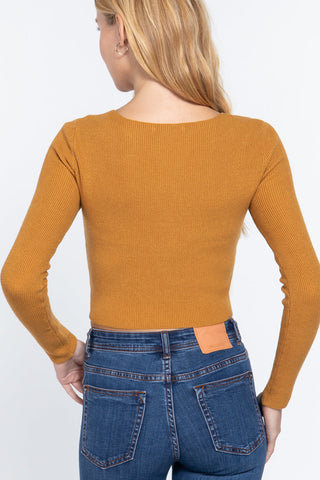 V-neck Front Knotted Crop Sweater Look Up Deals