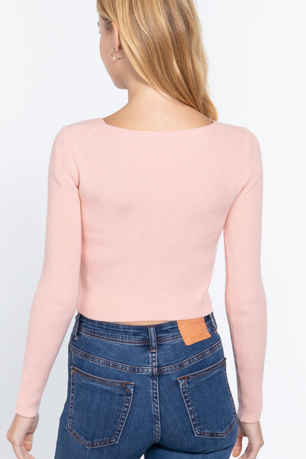 V-neck Front Knotted Crop Sweater Look Up Deals