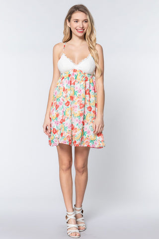 V-neck Open Back Floral Mini Dress Look Up Deals