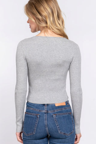 V-neck Shirring Tie Detail Sweater Look Up Deals