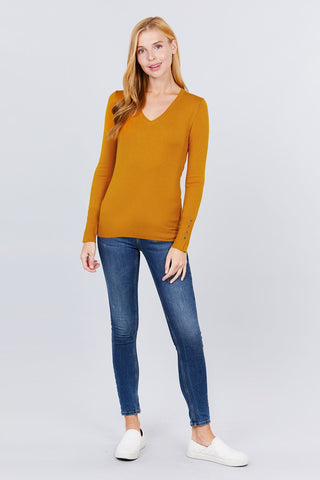 V-neck Sweater W/rivet Button Look Up Deals