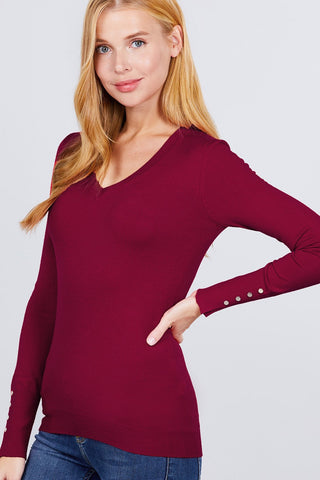 V-neck Sweater W/rivet Button Look Up Deals