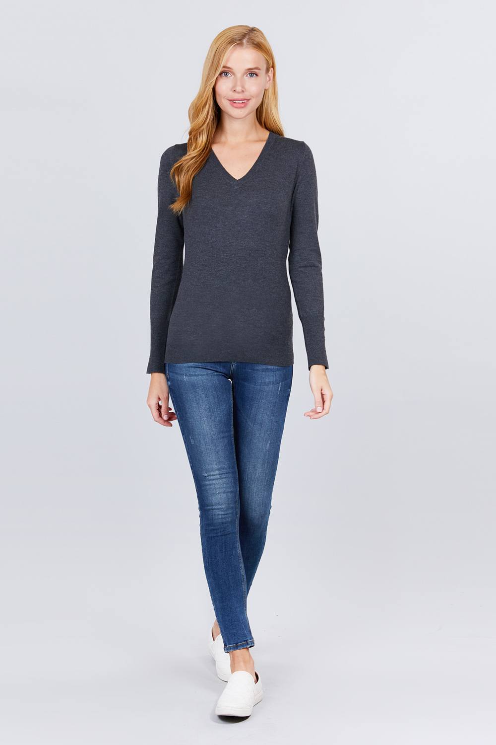 V-neck Sweater W/rivet Button Look Up Deals