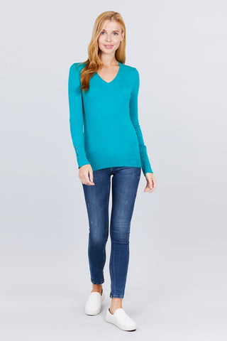 V-neck Sweater W/rivet Button Look Up Deals