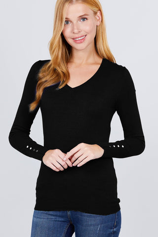 V-neck Sweater W/rivet Button Look Up Deals