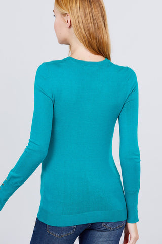 V-neck Sweater W/rivet Button Look Up Deals