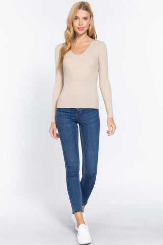 V-neck Viscose Rib Sweater Look Up Deals