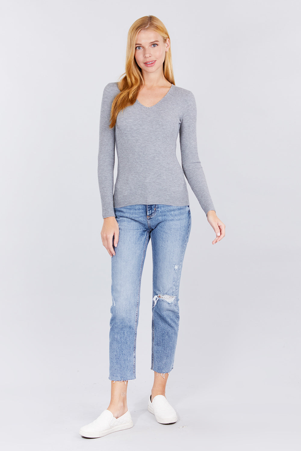 V-neck Viscose Rib Sweater Look Up Deals