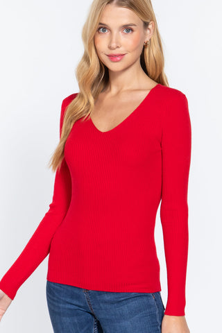 V-neck Viscose Rib Sweater Look Up Deals