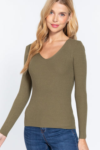 V-neck Viscose Rib Sweater Look Up Deals