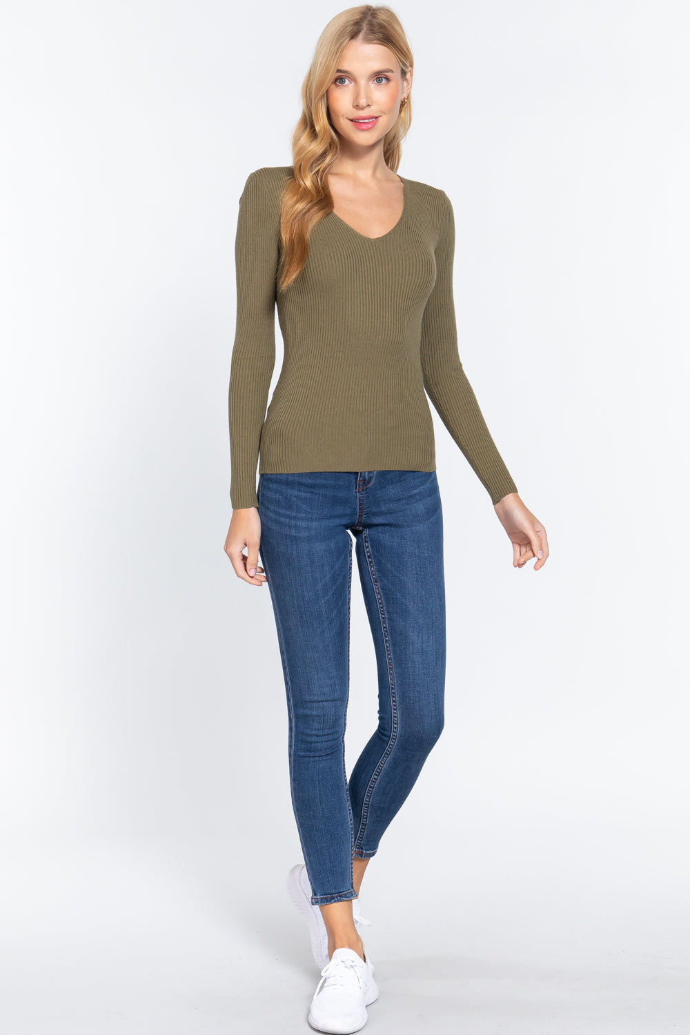 V-neck Viscose Rib Sweater Look Up Deals