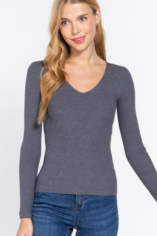 V-neck Viscose Rib Sweater Look Up Deals