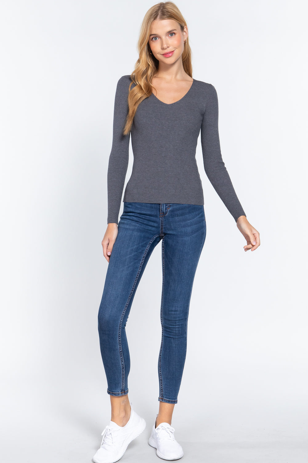 V-neck Viscose Rib Sweater Look Up Deals