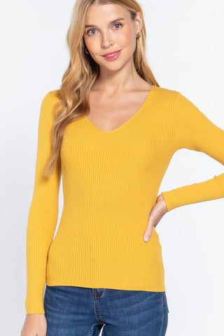 V-neck Viscose Rib Sweater Look Up Deals