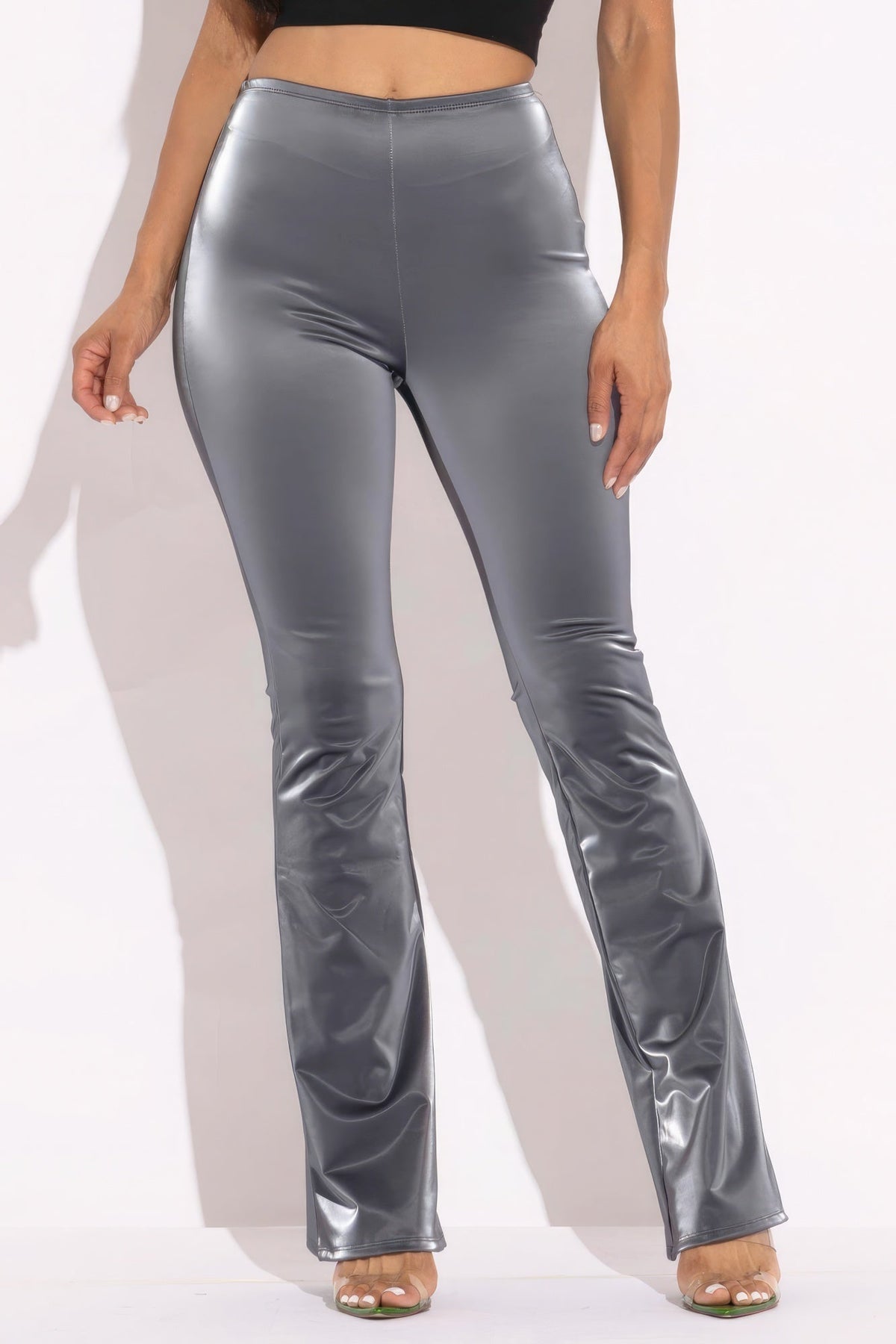 Velvet Pu Flared Pants Look Up Deals