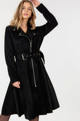 Waist Belt Tacked Faux Suede Coat Solid Coat Look Up Deals