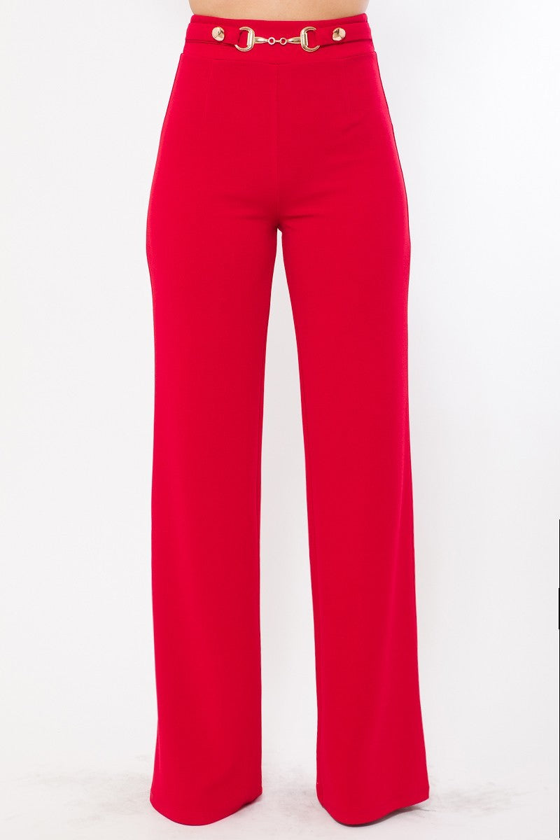 Waist Button And Buckle Detailed Fashion Pants Look Up Deals