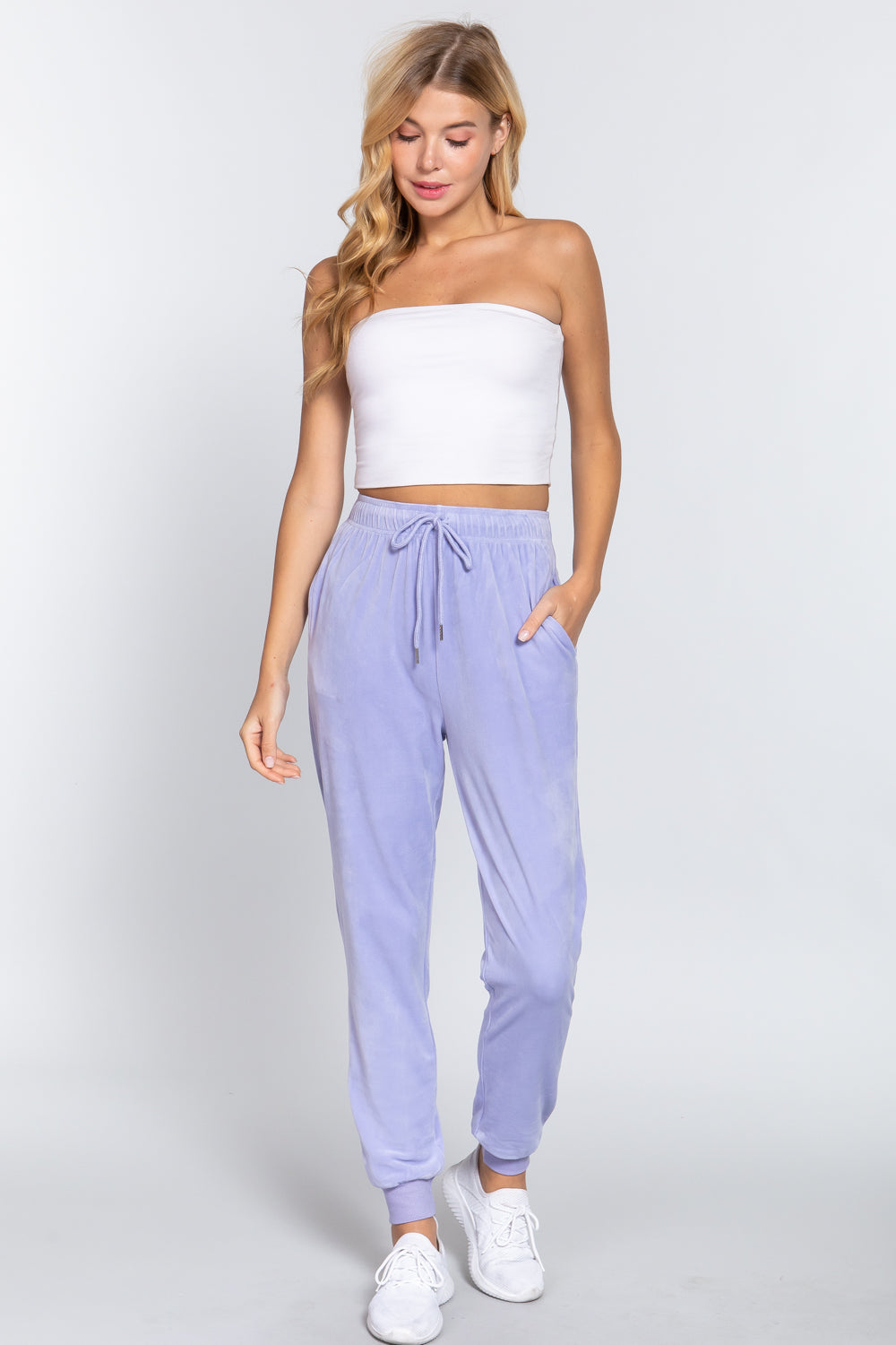 Waist Elastic Velour Long Jogger Pants Look Up Deals