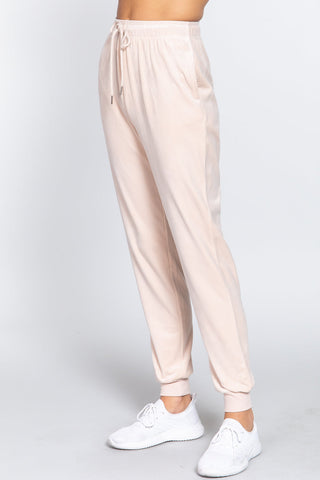 Waist Elastic Velour Long Jogger Pants Look Up Deals