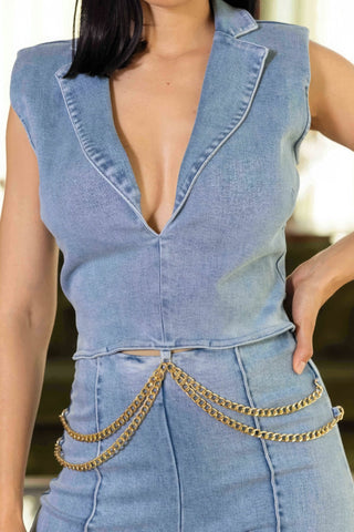 Washed Denim Stretch Fashion Jumpsuit Look Up Deals