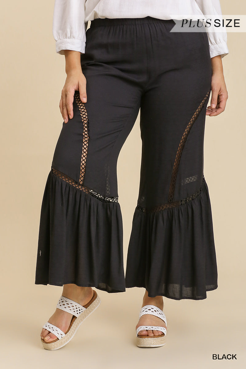 Wide Leg Elastic Waist Lace Tape Pants Look Up Deals