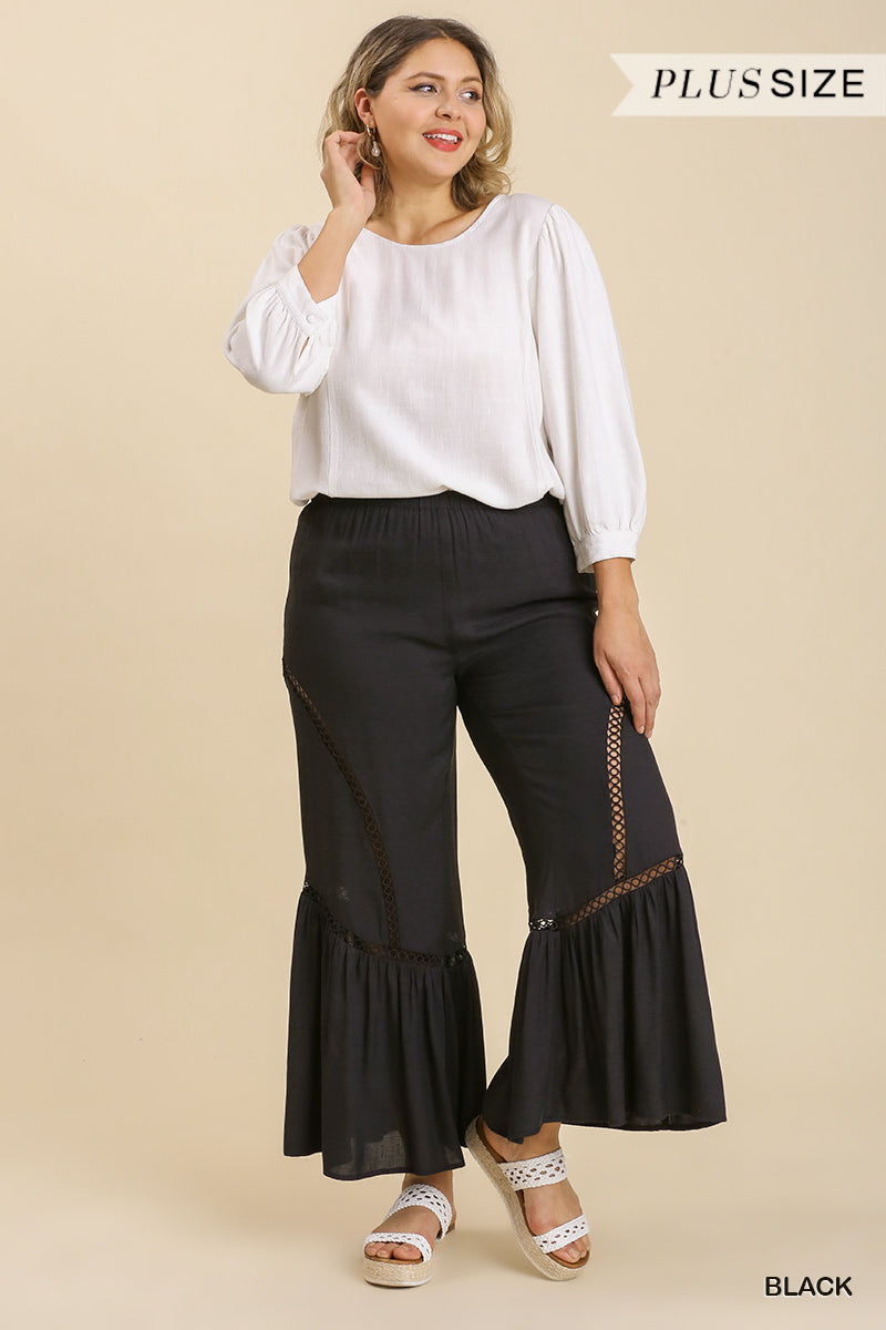 Wide Leg Elastic Waist Lace Tape Pants Look Up Deals