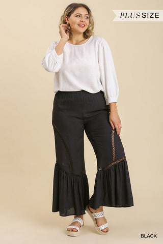 Wide Leg Elastic Waist Lace Tape Pants Look Up Deals