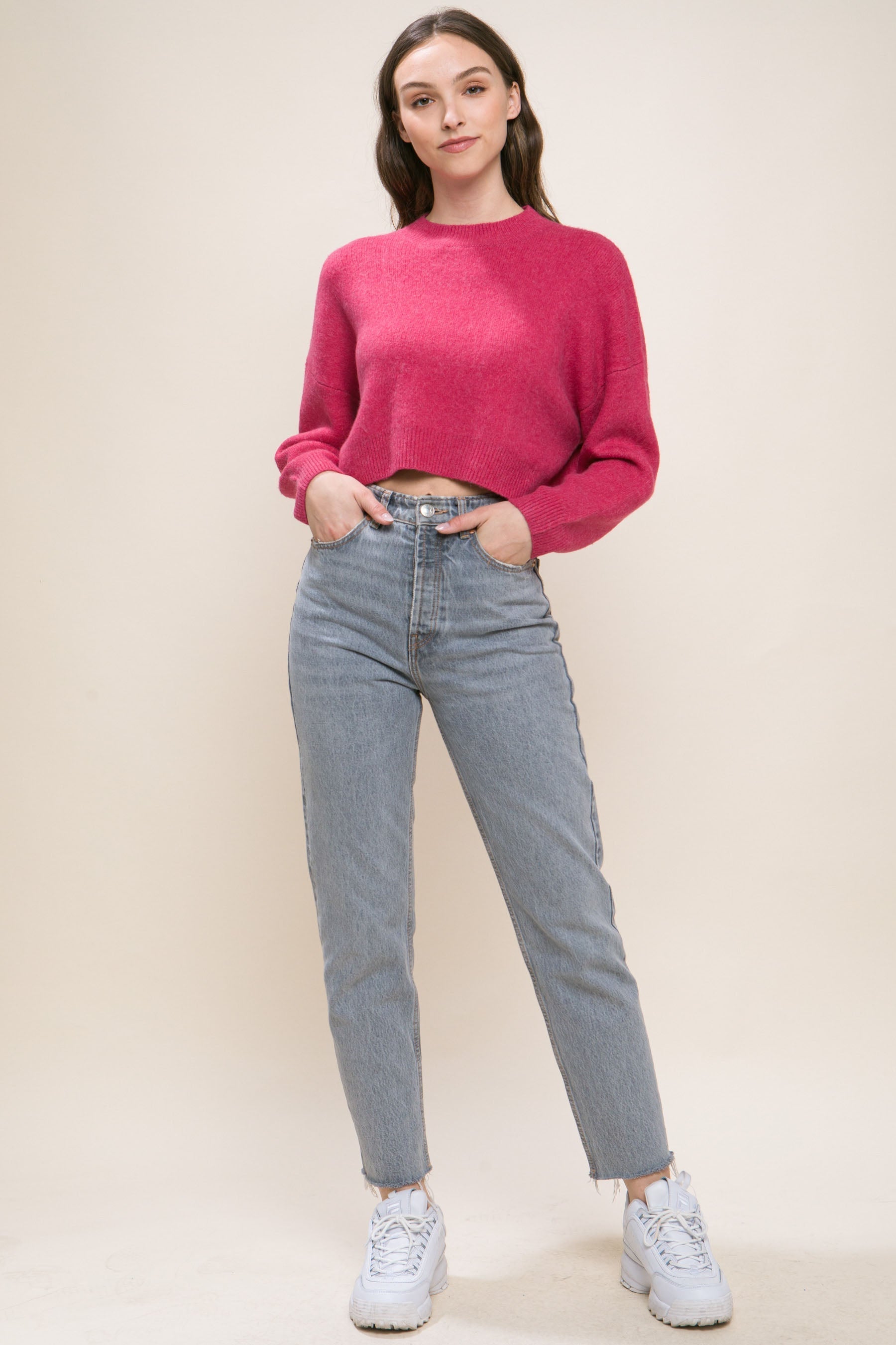 Wool Blend Cropped Sweater Top Look Up Deals