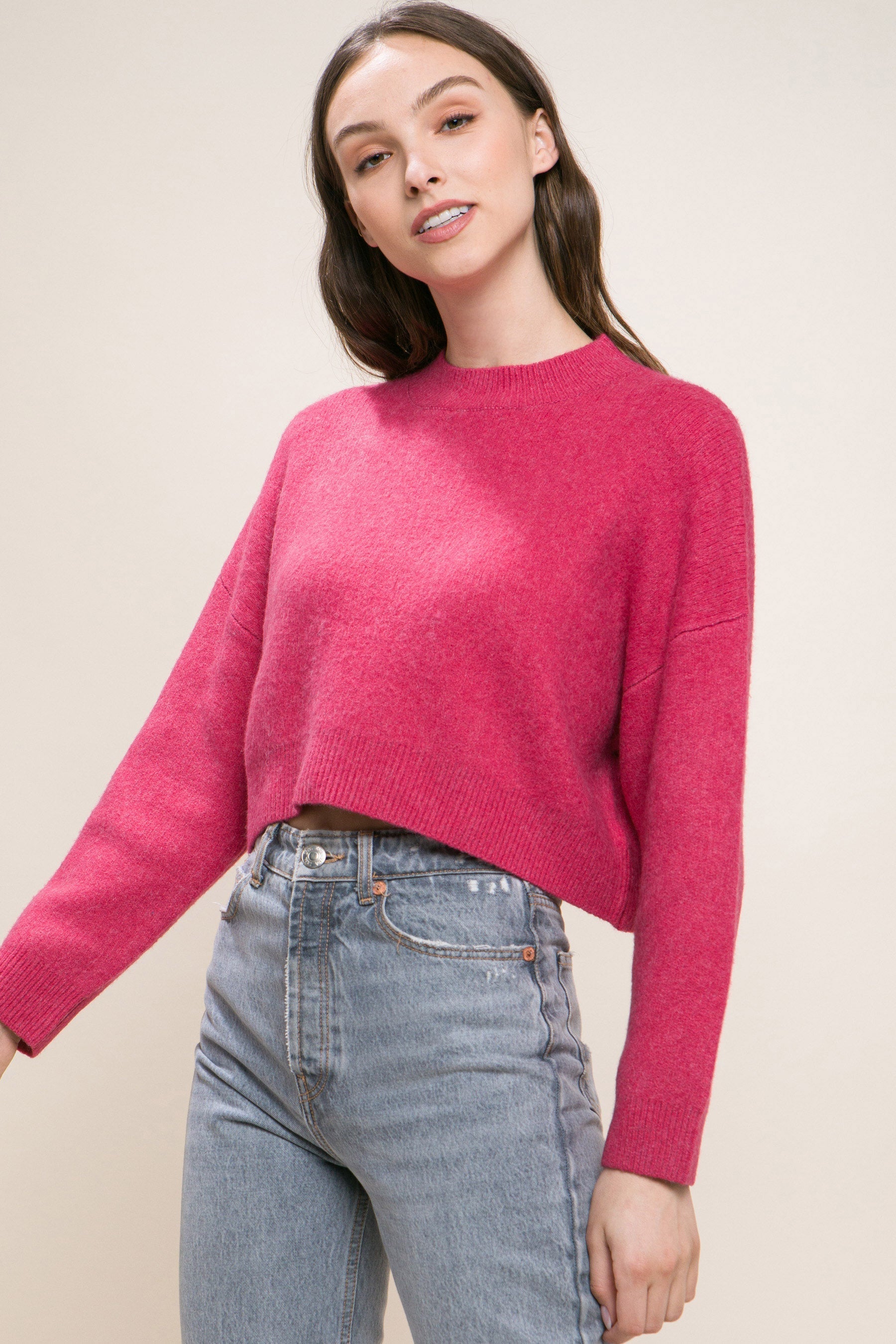 Wool Blend Cropped Sweater Top Look Up Deals