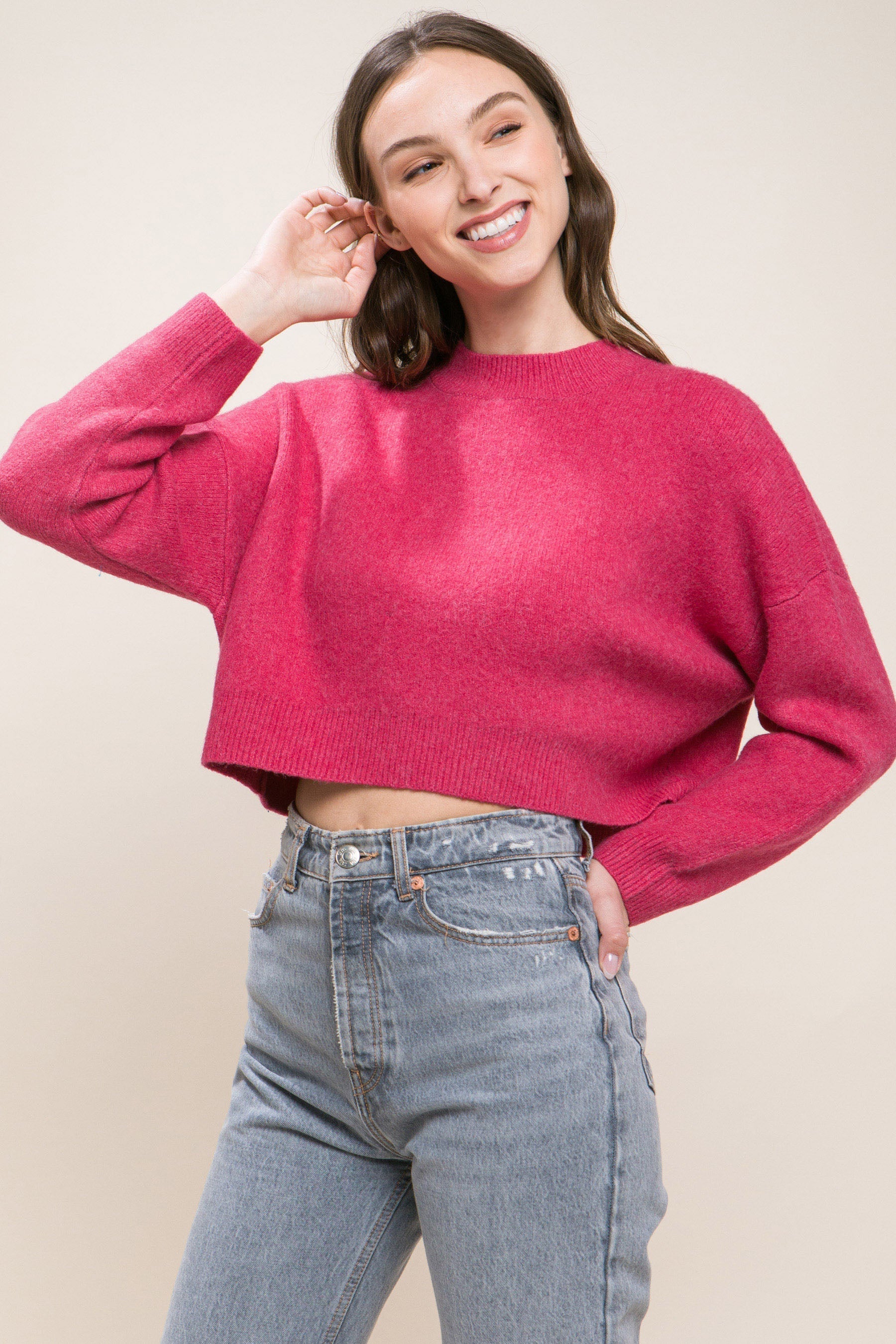 Wool Blend Cropped Sweater Top Look Up Deals