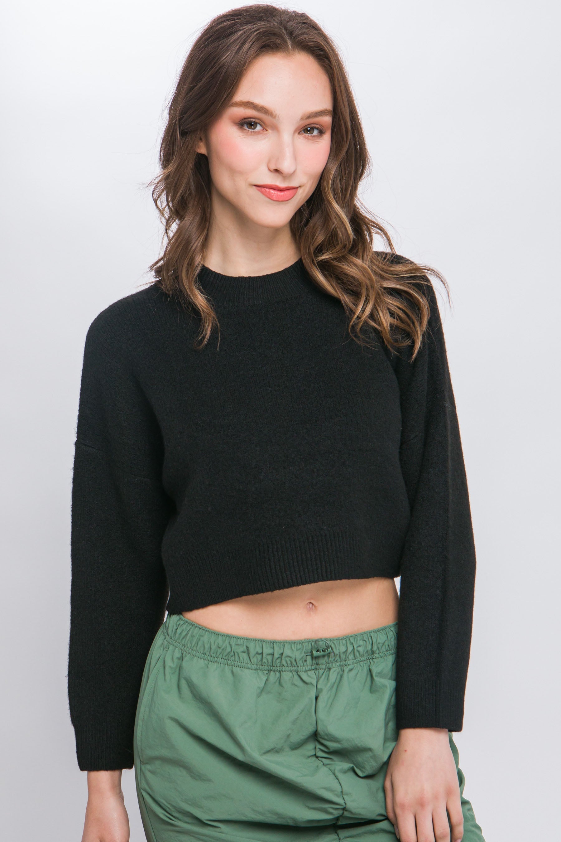 Wool Blend Cropped Sweater Top Look Up Deals