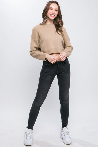 Wool Blend Cropped Sweater Top Look Up Deals