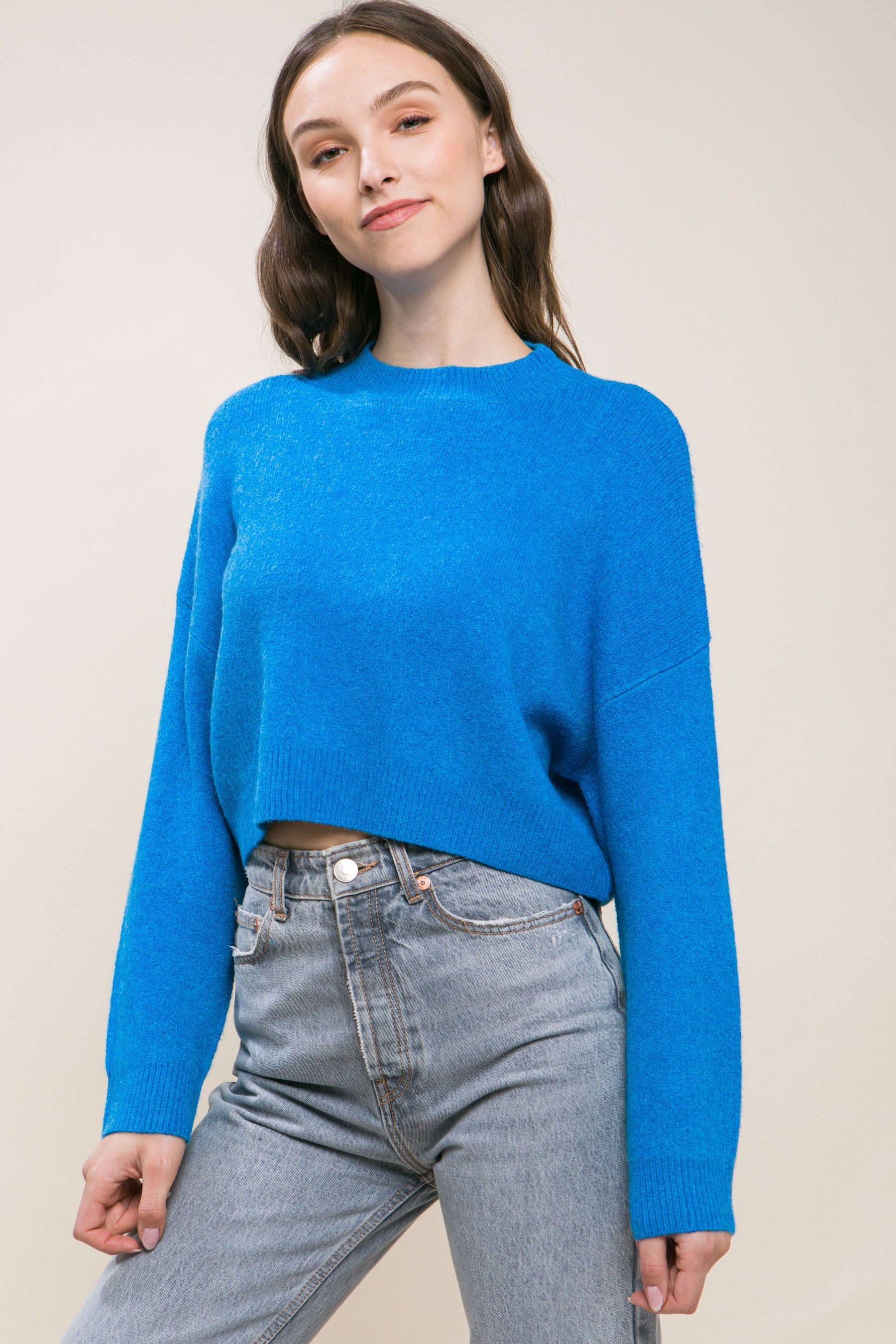 Wool Blend Cropped Sweater Top Look Up Deals