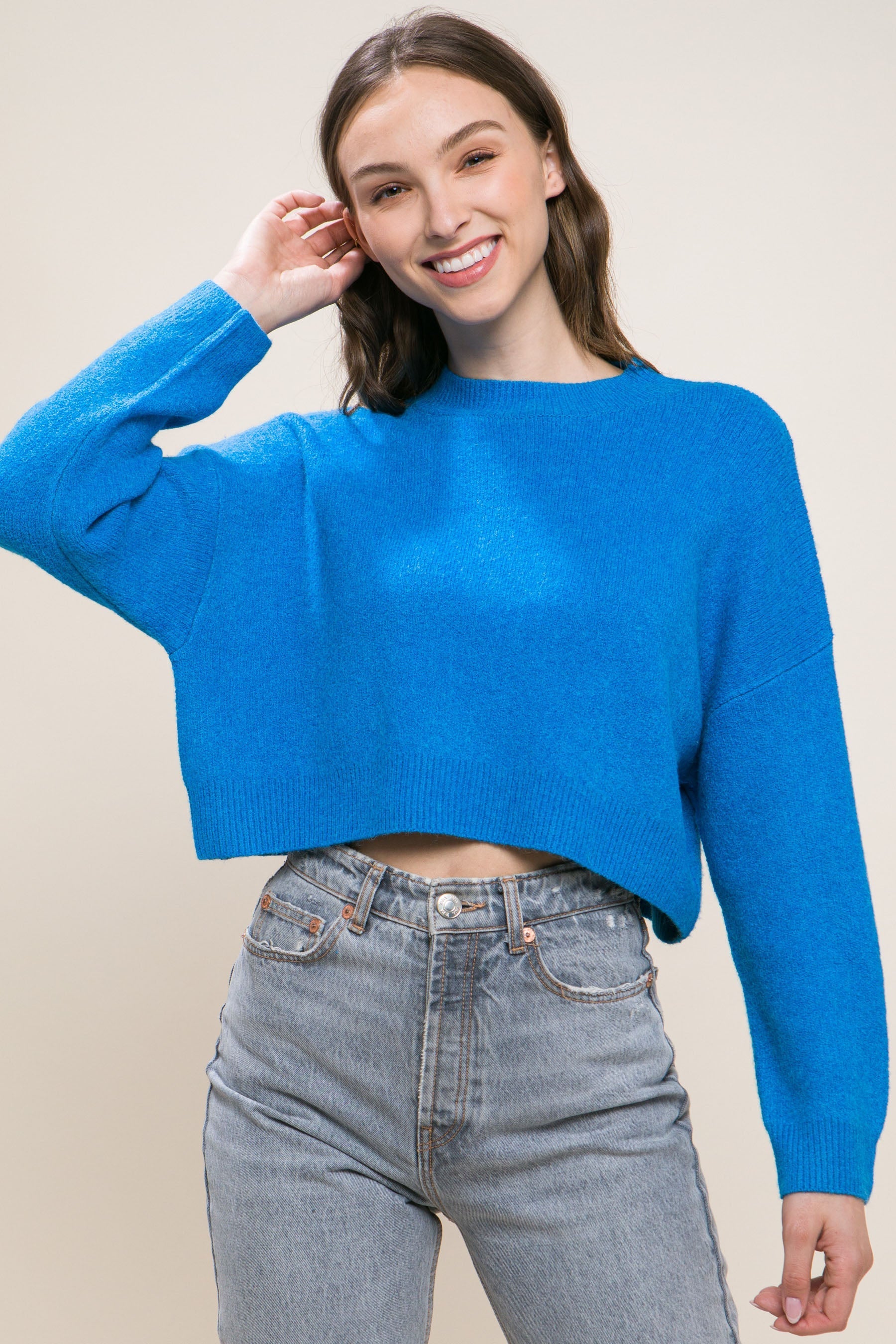 Wool Blend Cropped Sweater Top Look Up Deals