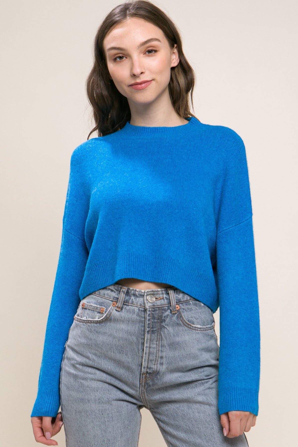 Wool Blend Cropped Sweater Top Look Up Deals