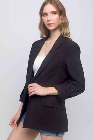 Woven Solid 3/4 Sleeve Blazer Look Up Deals