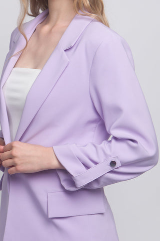 Woven Solid 3/4 Sleeve Blazer Look Up Deals