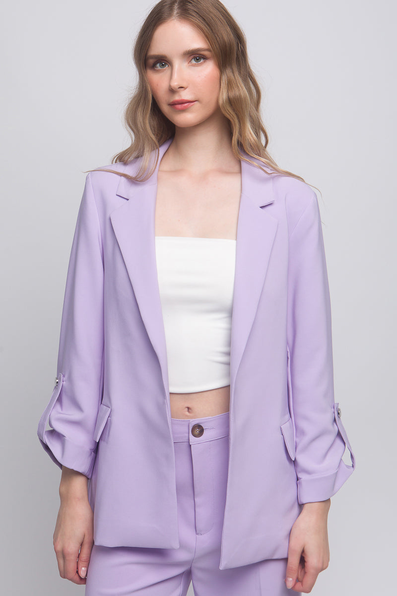 Woven Solid 3/4 Sleeve Blazer Look Up Deals