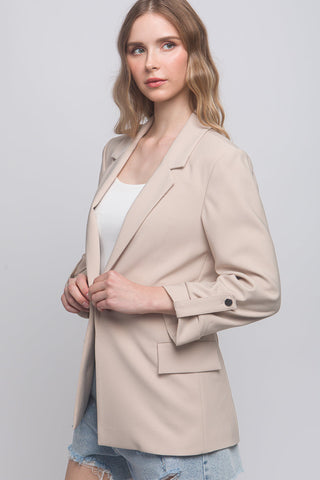 Woven Solid 3/4 Sleeve Blazer Look Up Deals