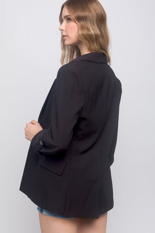 Woven Solid 3/4 Sleeve Blazer Look Up Deals