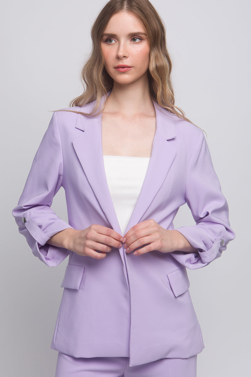 Woven Solid 3/4 Sleeve Blazer Look Up Deals