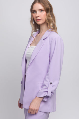 Woven Solid 3/4 Sleeve Blazer Look Up Deals