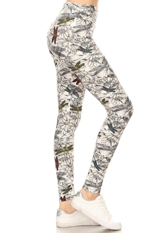 Yoga Style Banded Lined Dragonfly Print, Full Length Leggings In A Slim Fitting Style With A Banded High Waist Look Up Deals