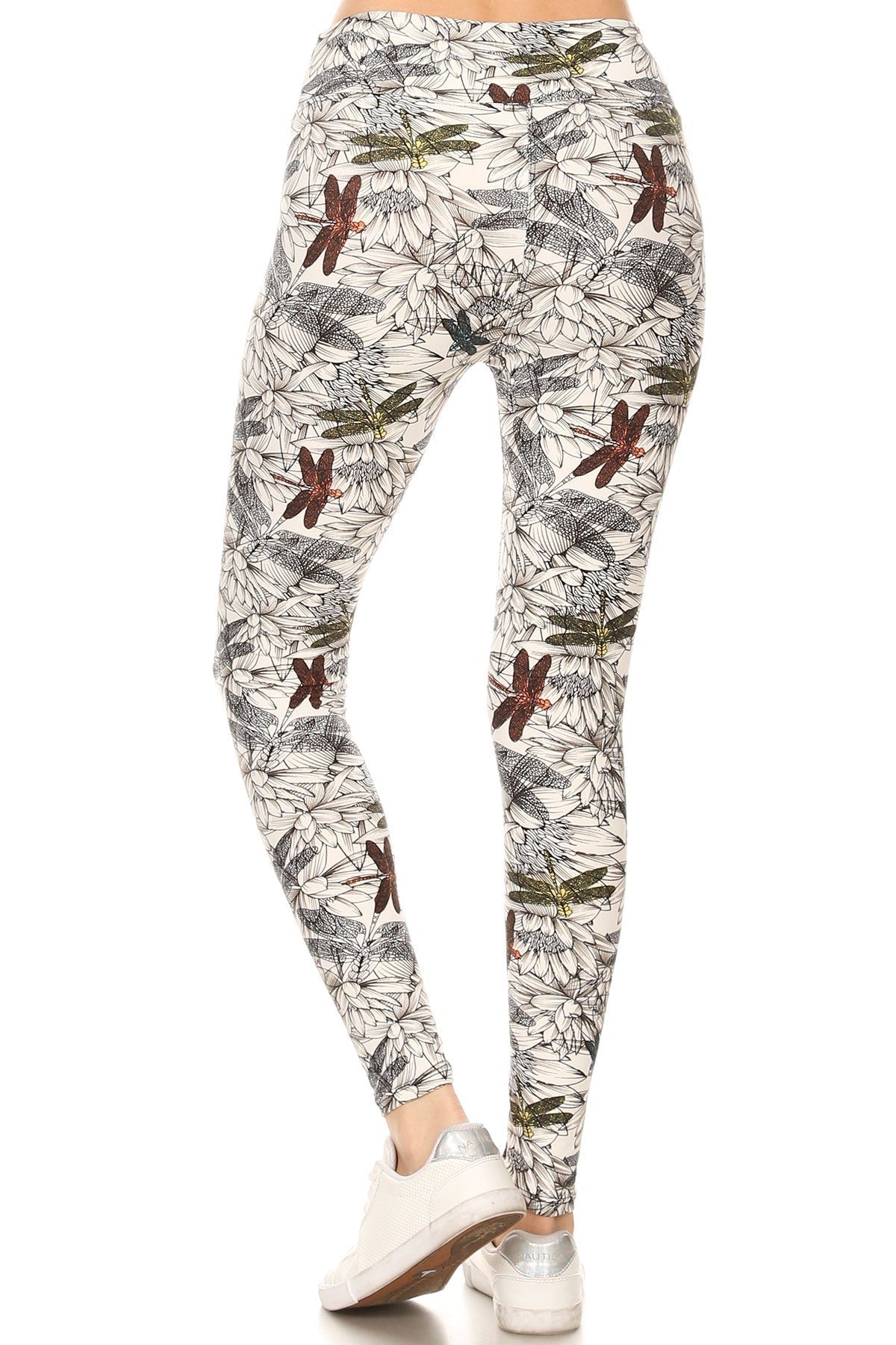 Yoga Style Banded Lined Dragonfly Print, Full Length Leggings In A Slim Fitting Style With A Banded High Waist Look Up Deals