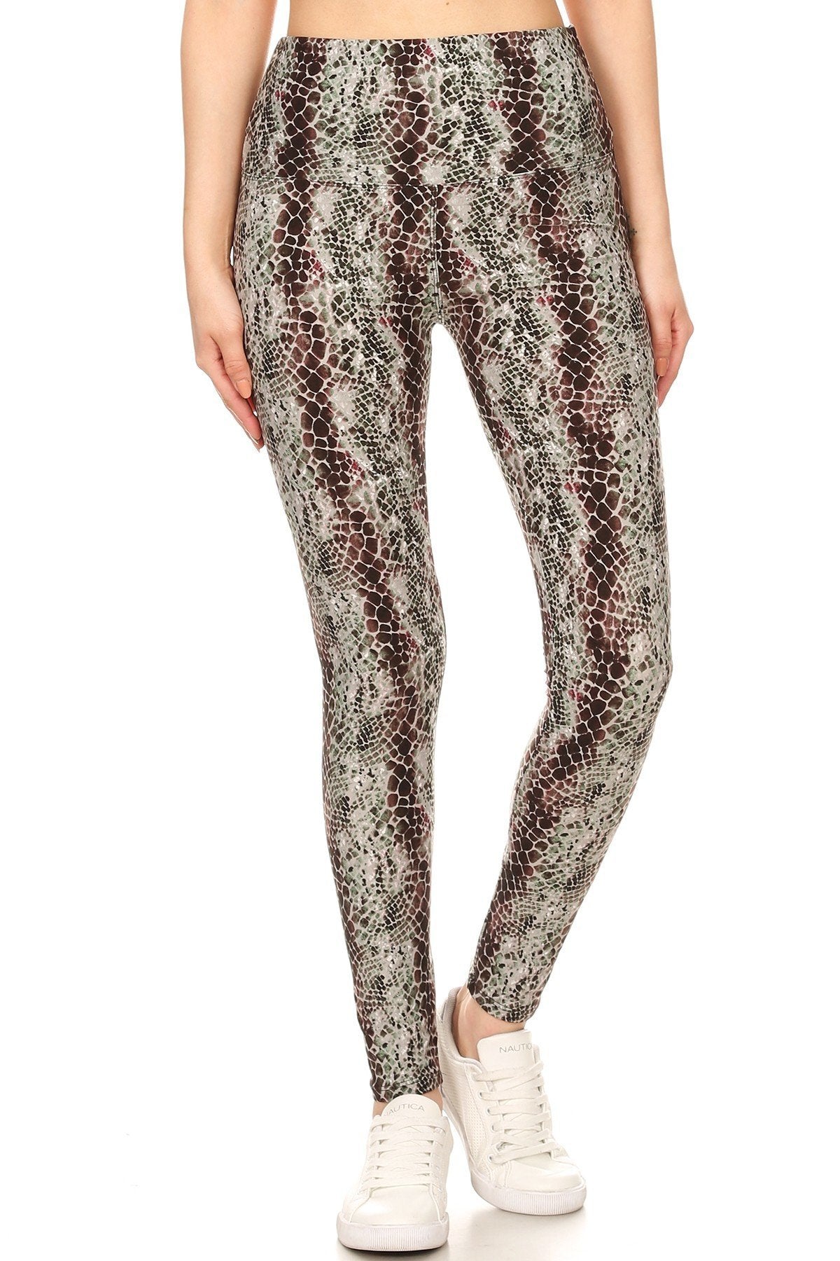 Yoga Style Banded Lined Snakeskin Printed Knit Legging With High Waist. Look Up Deals